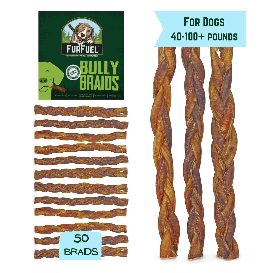 BULK PACK Braided Bully Sticks 12" Large Braids for Dogs 40100+ lbs.