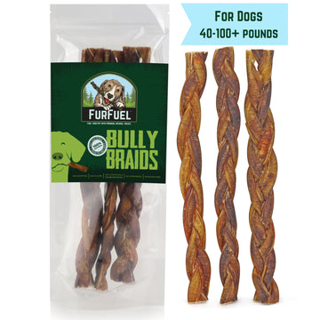 Braided Bully Sticks: 12" Large Braids for Dogs 40-100+ lbs.