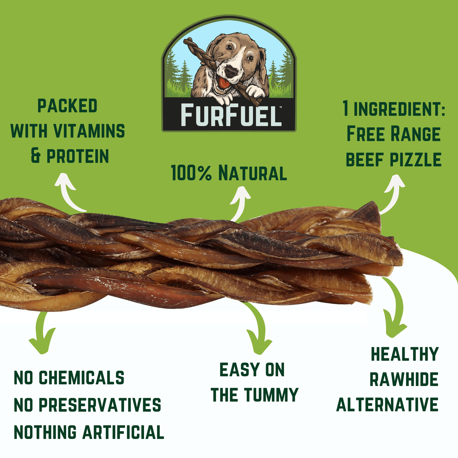 FurFuel Braided Bully Sticks, 12" Large Braids for Dogs 50-100+ lbs. - FurFuel